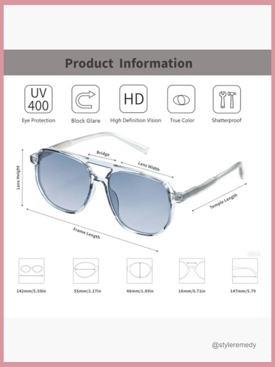 Retro Aviator Sunglasses Lightweight Square Frame UV400 Protection Unisex main image 6